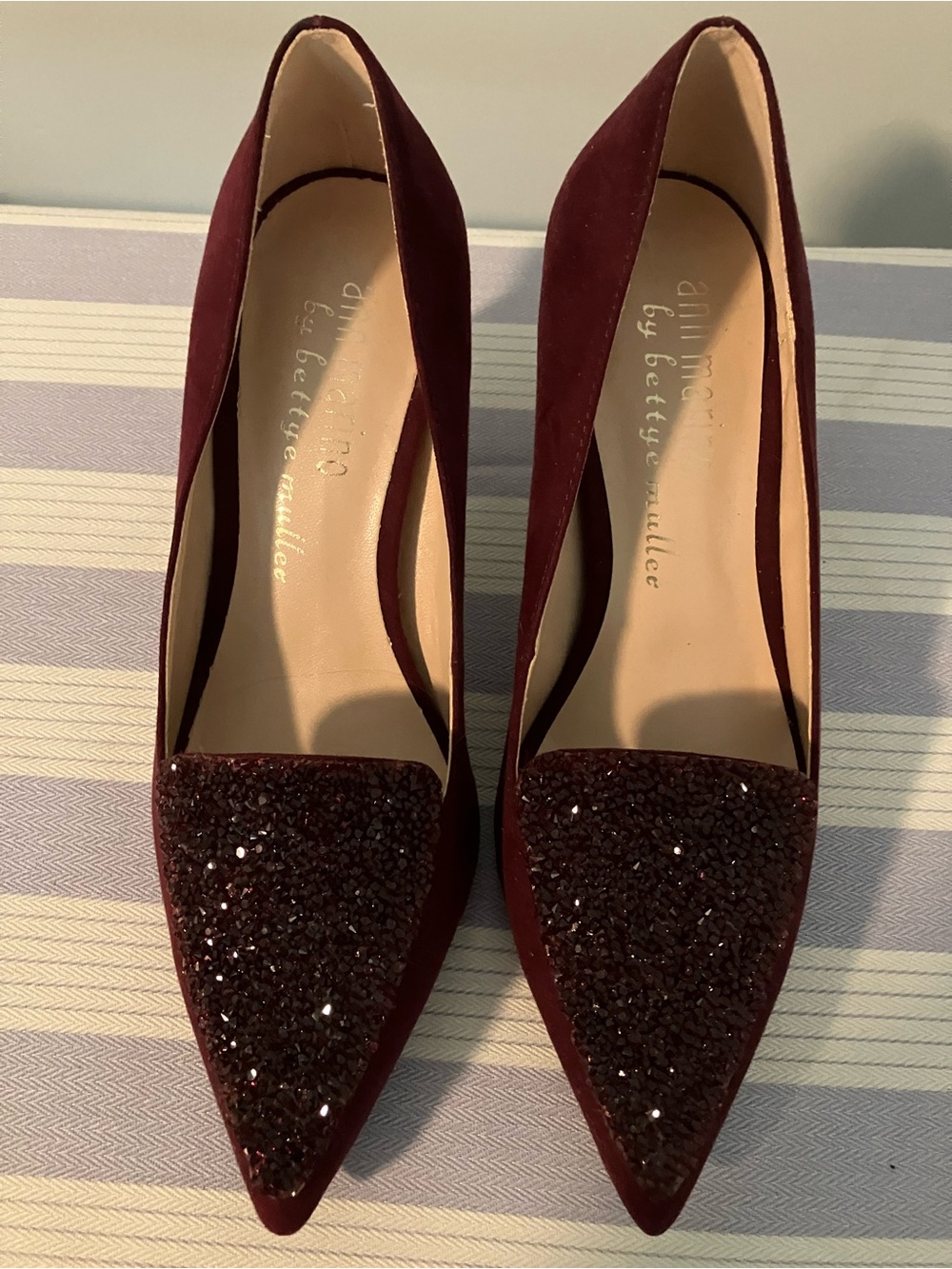Ann Marino Burgundy Pointed Toe Embellished Heels